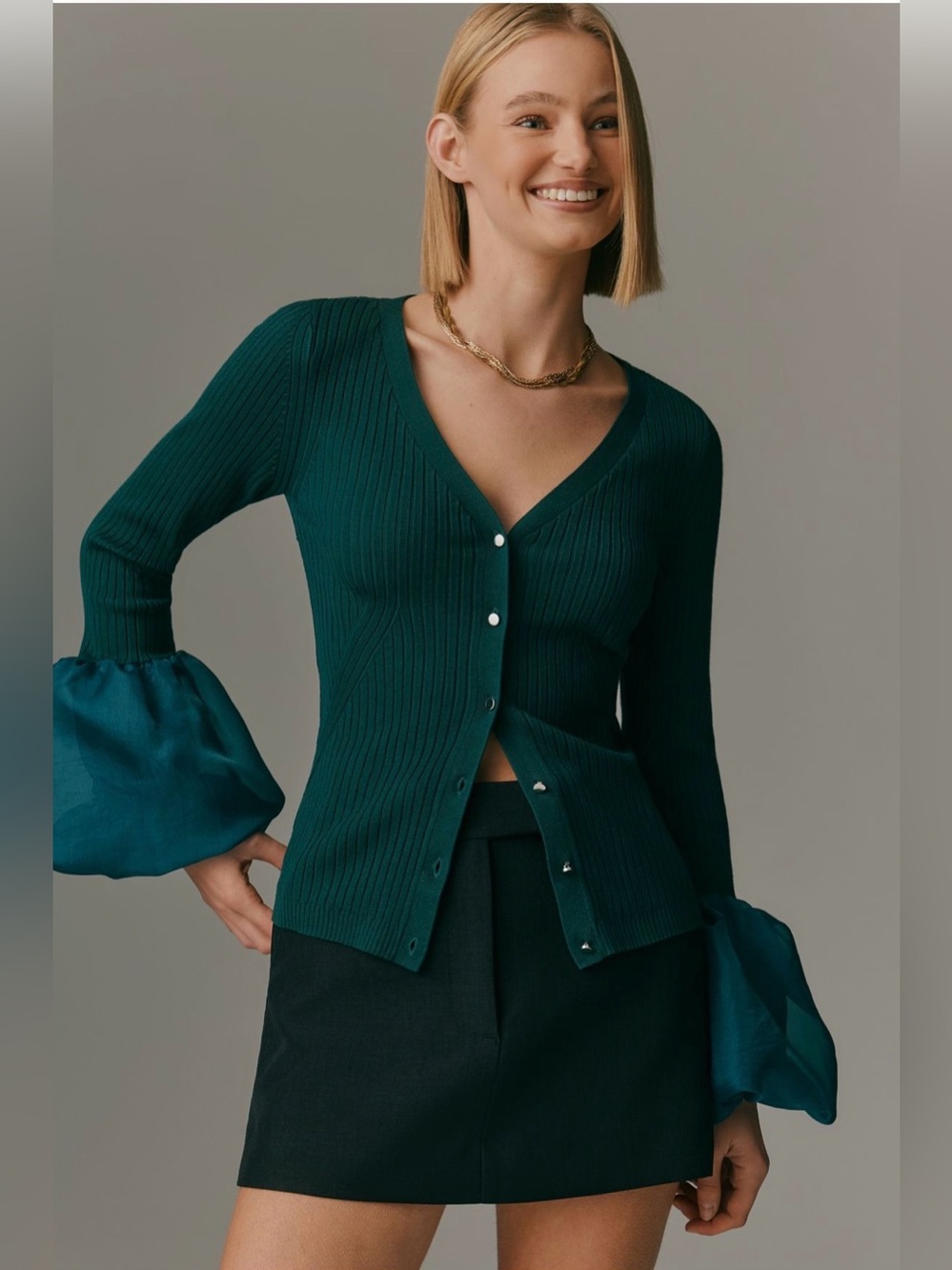 Anthropologie Maeve Long-Sleeve Organza Cuff Sweater Cardigan